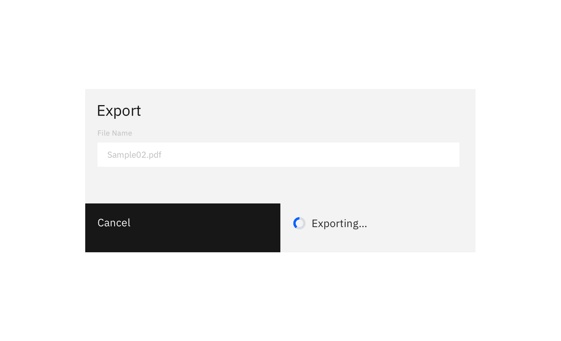 Example of an export modal in its "Exporting" state.