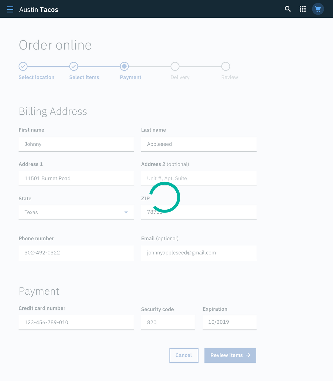 Example of a Large Loader in the context of a form page where data is being submitted.